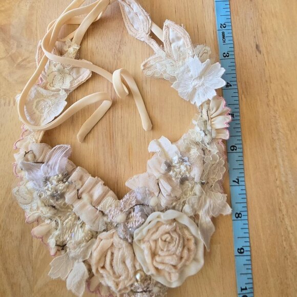 Bohemian Collar Neutral Vintage Lace Wedding Necklace Bridal Jewelry - Picture 7 of 8